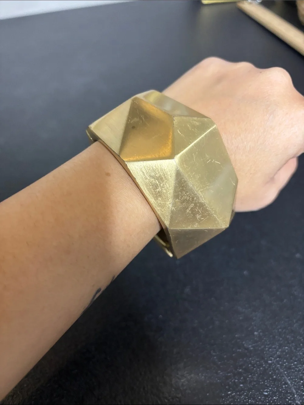 Gold Faceted Statement Bangle Bracelet